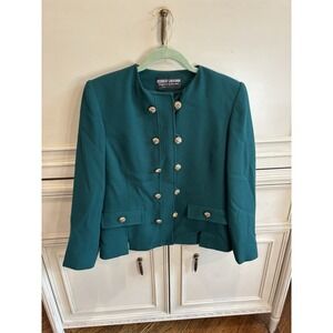 Vintage Herbert‎ Grossman Green Skirt Suit Gold Buttons Wool Sz 8 USA Union Tag